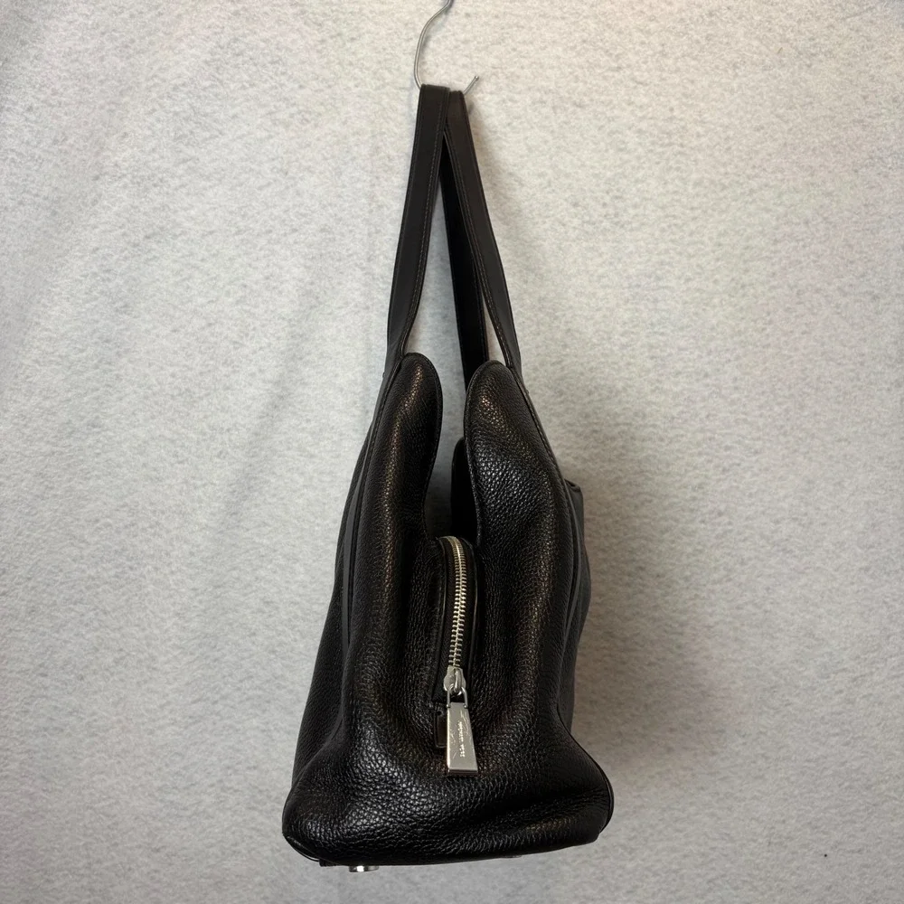 Michael Kors Rosemary Large Pebbled Leather Shoulder Bag Black Silver